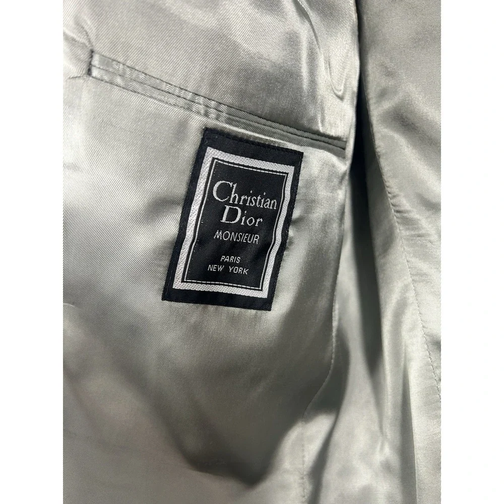 Vintage Christian Dior Monsieur Blazer 44R Gray Gold Crest Buttons 80s‎ USA Made